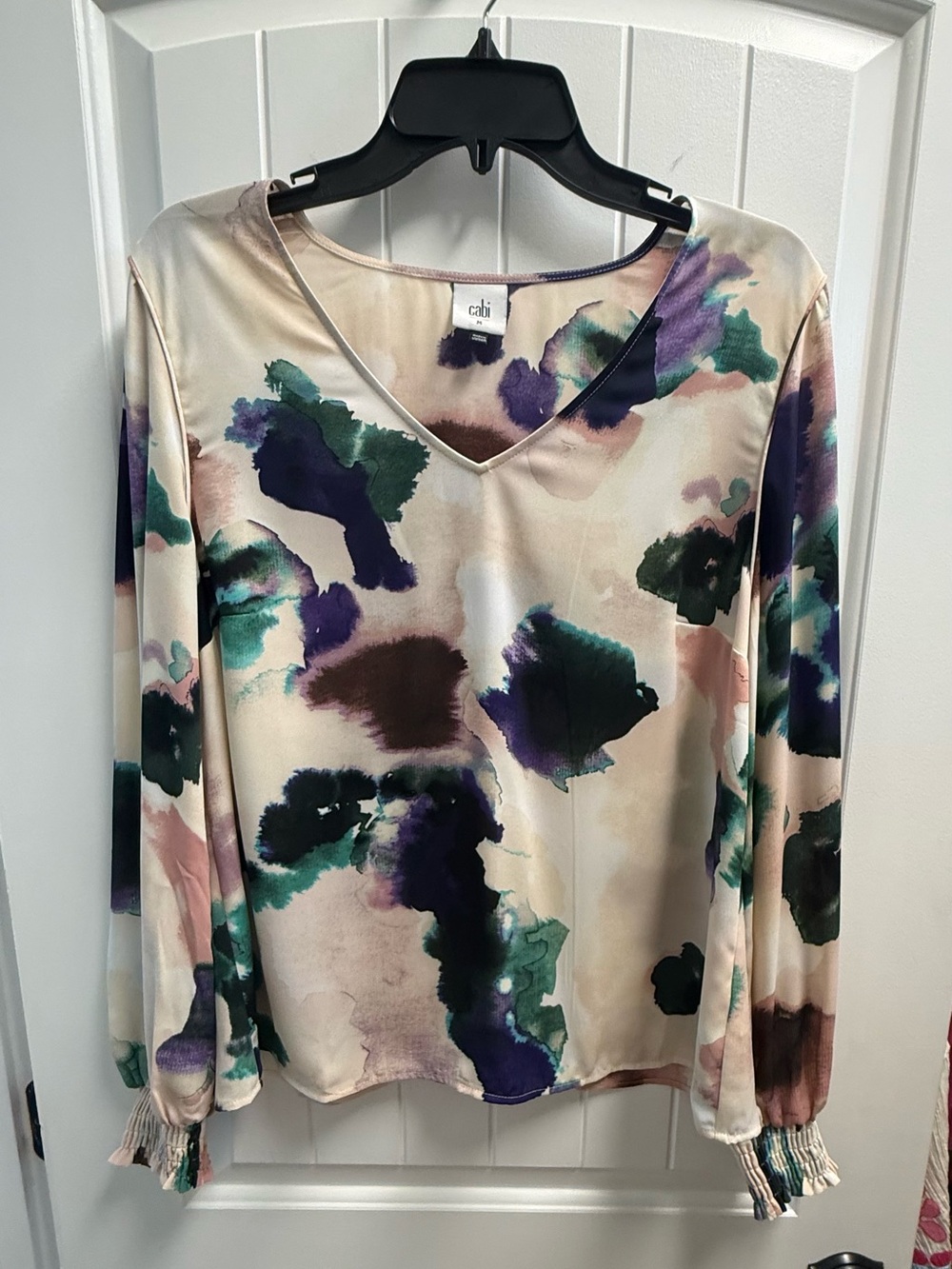 CABI Mystic Blouse Watercolor Floral Print V Neck Top Multicolor Size M Like New